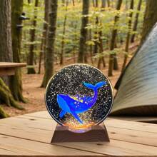 Galaxy Blue Whale Crystal Round Night Light, Dreamy Ocean 3D Carved Atmosphere Lamp, Bedroom Bedside Healing Nightlight, Creative Gift For Ocean Lovers, Desktop Decorative Art Lamp, Accompany You To Explore The Romantic Blue Whale In The Starry Sea - Multicolor - View 4