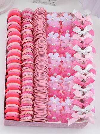 136ชิ้น/ชุด เซ็ตเครื่องประดับผมเด็กผู้หญิง, กิ๊บติดผมโบว์น่ารัก, ยางรัดผมเด็ก, ยางมัดผมไม่ทำร้ายเส้นผม, ดอกไม้ 5 กลีบตกแต่ง, เครื่องประดับทรงผมประจำวัน, ยางรัดผมยืดหยุ่น, ที่รัดผมหางม้า