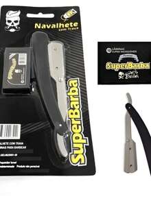 Kit Navalha 10 Lamina Navalhete Barbeiro Inox Barba Cabelo - Prata - Visão 1