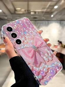 1pc Fashionable Pearl Bow Design Transparent Soft Phone Case, Compatible With Samsung Galaxy A04e/12/A13/A14/A34/A50/A52/A53/A54/S21/S22/S23/S24/S25/S25 Ultra Waterproof Shockproof Anti-Fall Scratch Resistant - transparente - Ver 7