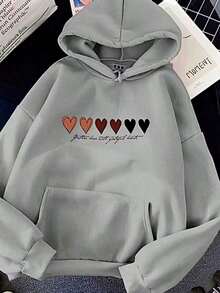 Moletom Corações Feminino Tumblr Casaco Capuz - Cinza - Visão 2