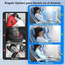 Almohada de Viaje, Almohada para el Cuello con Antifaz, Máscara de Ojos Portátil y Desmontable, Una Alternativa a Las Almohadas de Viaje de Larga Distancia, Soporte de Cabeza de 360°, Negro - / - Ver 5