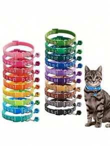 Colorful & Cute Cat Bell Collar, Adjustable Bell Cat Collar, Cartoon Paw Print Collar, Cat Supplies - Multicolor - View 3