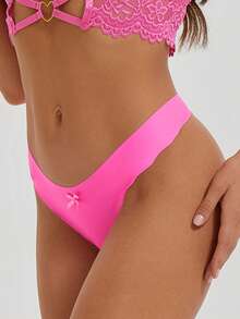 4pcs Women's Low Waist High Elasticity Seamless Panties, Fuchsia Wavy Edge Thong - Hot Pink - View 2