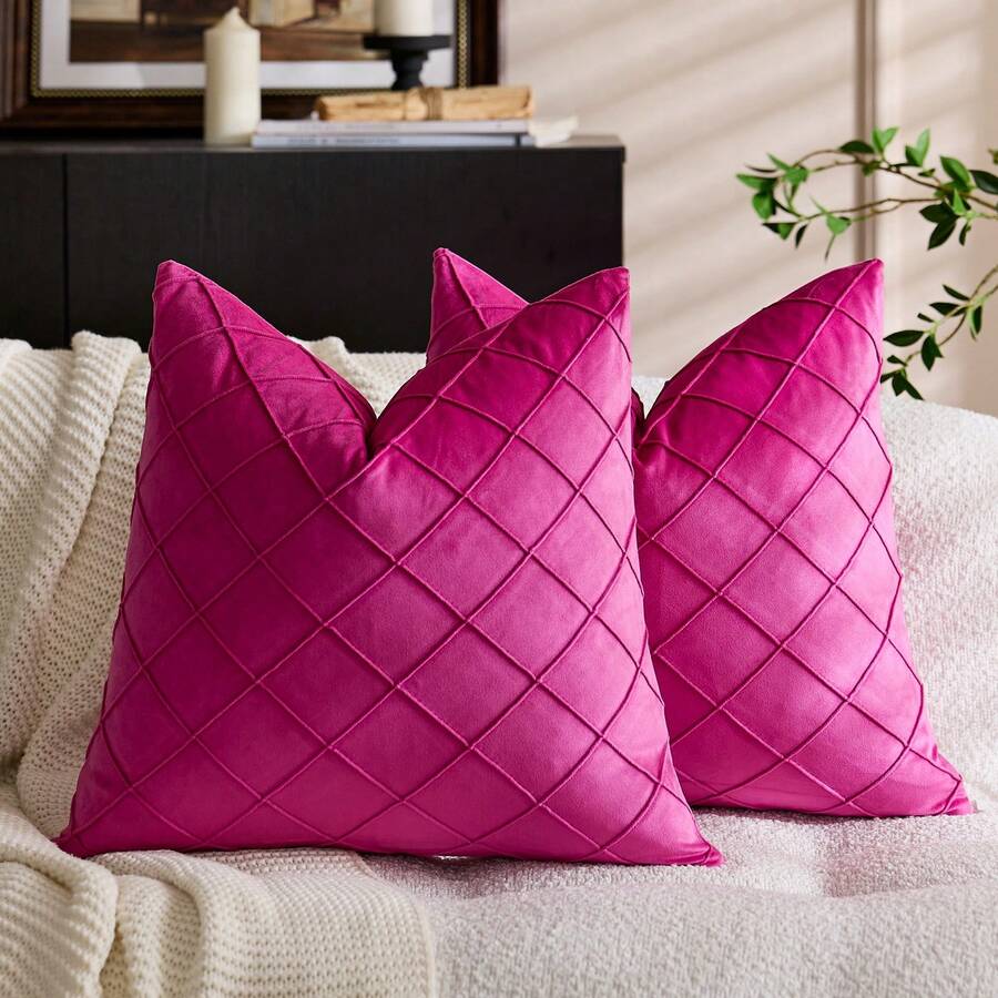 1 Miếng Nhung Trang trí Xếp li Vỏ gối , Mềm mại Hình vuông Nắp đệm Đối với Sofa Hoặc Quán cà phê , Cũng Thích hợp Đối với Ngoài trời Sân vườn , 18 X 18 Inch , 45 X 45 Centimet , Màu hồng Màu sắc