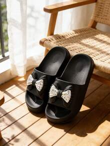Women Slides - Black Bow - View 3