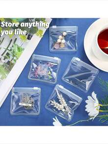 7/14pcs, Transparent Reusable Self-Sealing Zipper Bag, Portable Plastic Storage Bag, Suitable For Jewelry, Cosmetics, Office Supplies And Small Items, Polished Surface, Rectangular Shape, Zipper Closure, Jewelry Storage Storage, Jewelry Scroll, Jewelry Storage, Jewelry Storage Bag - Multicolor - View 6