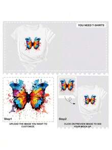 Plus Size Customized T-Shirts For Christmas, Thanksgiving, Halloween - Add Your Own Text/Images (Family Photos/Selfies/Pet Photos/Friend Photos) (Badge Logo/Company Logo/Family Photo/Selfies) To Design Your Own Personalized Printed T-Shirt, Customized T-Shirt, Anniversary Gift, Christmas, Thanksgiving, New Year Patterns, Baby/Couple/Family/Pet Photos,Kitties,Ornamental Stylish, For Summer,Ornamental,Dawg,Unique,Custom,Ideal Gifts For Her,Family,Friends,Pink Girls,For Holiday,For Vacation,For Anniversaries,Christmas Party Guideline - 白色 - 查看 6