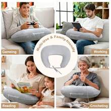 IFOYO - Almohada inflable de lectura para regazo almohada de juego para sentarse en la cama o sofá almohadas de ganchillo para apoyar el brazo y reducir el dolor de la vuelta durante la lectura el - Gris - Ver 7