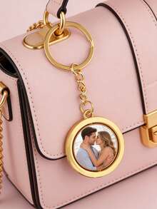 Metal Chain Rotating Pendant, Personalized Creative Holiday Gift, Custom Photo Special Gift, New Year's Party, Holiday Gift Bag Keychain Hanging Party Gathering Gift Gift For Parents Grandparents Couples - Silver - View 2