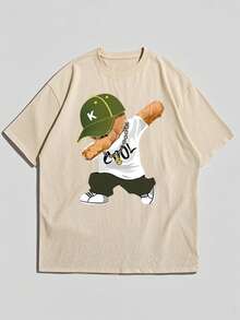 Men's Loose Fit Hiphop Bear Print Round Neck Short Sleeve T-Shirt | Exquisite Design | Summer Essential | Easy To Match - Apricot - View 3