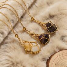 1pc Stainless Steel Net Cage Necklace Men's And Women's Stone Collection Pocket Adjustable Pendant Jewelry Wholesale - Net Bag - View 4