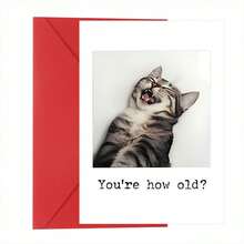 Cartão de aniversário com um gatinho fofo e envelope (1 unidade). Ideal para presentear familiares, amigos, vizinhos, amantes de gatos, festas de aniversário, comemorações, aniversários de 18 anos e para perguntar "Quantos anos você tem?". - Multicolorido - Ver 1