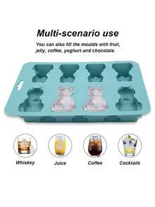 1pc 8-Cavity 3D Cat Shaped Ice Cube Tray, Silicone Cat Ice Mold In Black, Green, Gray Colors, 8-Cavity Feline Shaped Ice Cube Maker, 3D Cat Silicone Ice Cube Mold - Multicolor - View 2