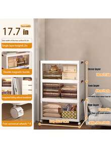 1/3layer  Plastic Storage Bins, Foldable Storage Bins With LIDS And Wheels, Foldable Storage Boxes With Doors, Closet Storage And Storage Drawers, Foldable Stackable Lockers - 白色 - 查看 3