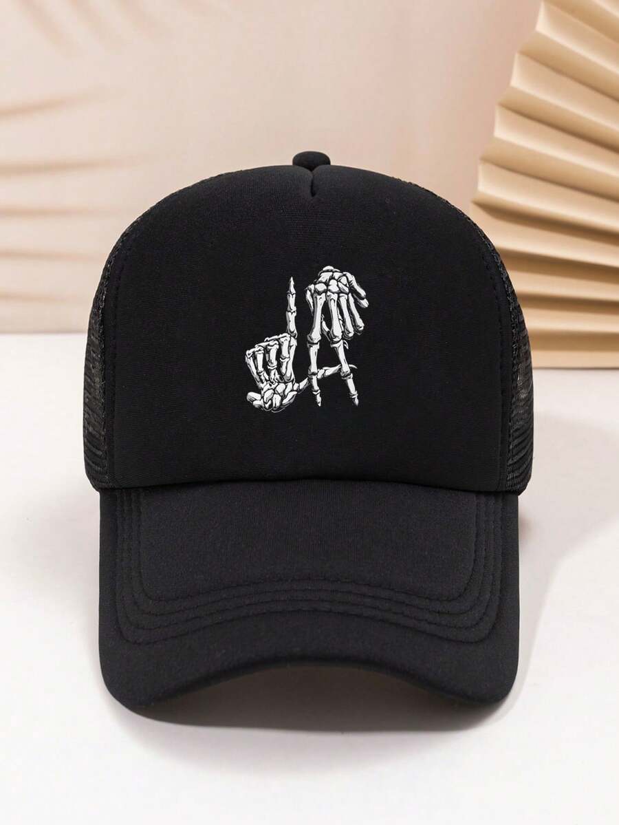 1pc Men's Hand Print Casual Adjustable Size Fashionable Trucker Hat, Breathable Mesh Soft Top Baseball Cap, Dad Hat, Versatile For Daily Wear, Great Gift