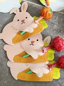 50张复活节棒棒糖包装纸、棒棒糖托、兔子糖果装饰卡、兔子棒棒糖卡、DIY可爱粉色兔子糖果卡、卡通兔子礼品卡、兔子糖霜装饰卡、派对节日装饰品 - 彩色 - 查看 4