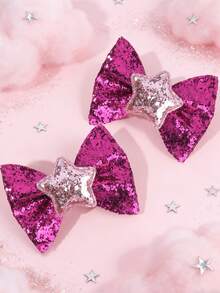 2pcs Shiny Hair Clips, Suitable For Girls - Shiny Metallic Purple And Pink Star-Shaped Hair Clips With Iridescent Glitters, , Suitable For Parties, Valentine's Day, Dancing, Daily Styling - Sweet Style Hair Clips, Suitable For Teenagers And Friends, Teen Hair Accessories - Multicolor - View 3