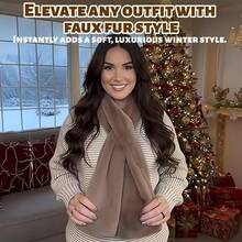 Faux Fur Scarf with Hidden Zipper Pocket for Women,Soft Cozy Winter Neck Warmer Collar,Concealed Storage Pocket - 2 piezas-G - Ver 6