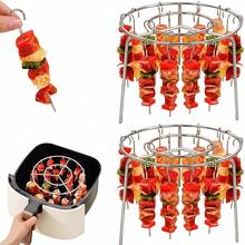 2PCS Air Fryer Stainless Steel Grill Vertical Skewer Hanging Kebab Rack Tool - Silver - View 2