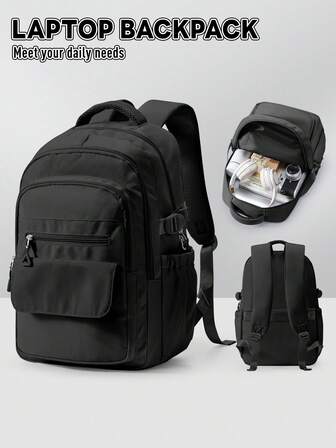 Black Multi-Functional Laptop Backpack, Water-Resistant School Backpack For Students And Commuters Fits 15.6" Laptop, Organized Compartments For Books, Headphones & Daily Essentials, Casual Daypack For College, Work And Travel