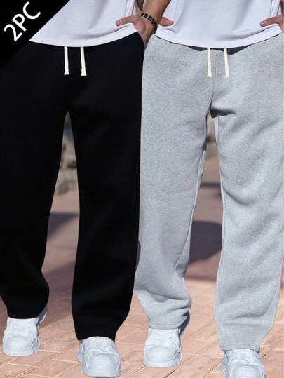 男士休闲宽松户外裤两件套，时尚直筒裤，运动黑色裤子