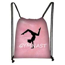 1个芭蕾舞印花抽绳收纳袋，涤纶面料礼品袋，大容量便携户外背包，生日派对礼品袋，物品收纳袋