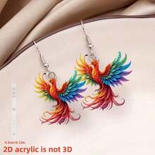 2D Flat, A Pair Of Acrylic Earrings Featuring A Phoenix Design - - Multicolor - Ver 4