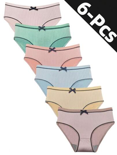 6pcs Girls' Comfortable Breathable Polyester Panties, Cute Butterfly Decor Sweet Style Triangle Underwear