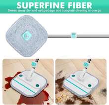 Upgraded Spin Mop And Bucket System Set, Self Separate Clean And Dirty Water, Foldable Square Standing Mop Head With Microfiber Mop Pads, Detachable Bucket (White+Blue, Mop Set With 2PC Pads) - MàuJ - Xem 9