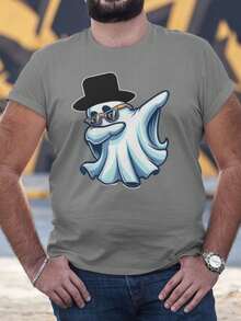 Men's Plus Size T-Shirt Premium Cotton Shirt Ghost Cartoon Dab Printed T-Shirt - 深灰色 - 查看 5