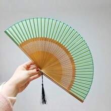 1/2支装可折叠手扇，中式/日式风格，带优雅流苏，适合户外旅行、舞蹈表演、旗袍穿着、摄影道具，中式礼品，理想的节日中国风礼物 - 彩色 - 查看 13