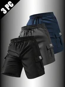 3pcs Men's Summer Cargo Shorts - Non-Stretch, Casual Style With Pockets, Loose Fit Suitable For Outdoor Sports, Street Parties And Travel, Versatile Functional Cargo Shorts - Multicolor - View 4