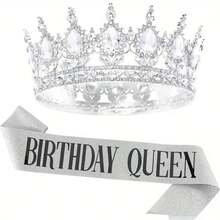 Silver Birthday Sash And Crown, Women's Birthday Crown, Shiny Birthday Sash For Adult Women, Women's Birthday Headpiece, Princess Crown, Birthday Decorations, Party Favors - Multicolor - View 12