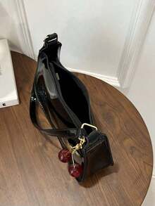 1 chiếc túi hình lưỡi liềm tối giản thời trang, túi đeo vai khóa kéo tối giản màu trơn, túi vuông bằng da PU, thích hợp cho mua sắm, công sở, đi làm, hoạt động ngoài trời, du lịch và sử dụng hàng ngày. - màu đen - Xem 8