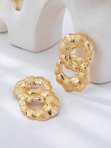 1 Pair Fashionable, Stylish And Minimalist Geometric Circle Earrings, Suitable For Daily Wear - Yellow Gold - View 9
