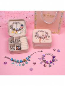DIY手链制作套装 | 便携式串珠首饰礼盒，适合女孩和儿童 | 创意手工套装，适合生日派对、圣诞节、情人节和复活节 - 小公主梦想系列，配有精美包装和便携式手链收纳盒 - 送给女孩的最佳礼物