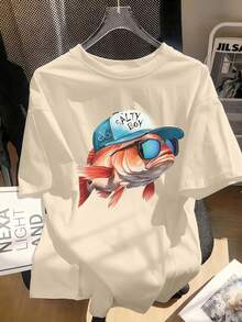 1pc Tween Boy Casual Printed Short Sleeve T-Shirt, Summer Top For Young Students, Back To School - Apricot - View 1