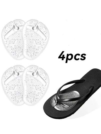 4pcs Flip Flops With Anti-Slip Butterfly Pattern, Soft Forefoot, Transparent, Shock-Absorbing Forefoot Pad, Suitable For Men And Women Beach
