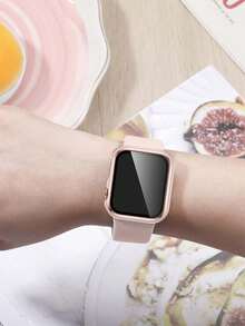 1pc Rose Gold Colored Frame Fashion 2-In-1 Protective Case With Ultra-Thin Tempered Glass Screen Protector, Shock-Proof Protective Cover, Compatible With Apple Watch Series Ultra/SE/7/6/5/4/3/2/1, 38/40/41/42/44/45/46/49mm, Suitable For Apple Watch Screen Protector - Pink - View 8