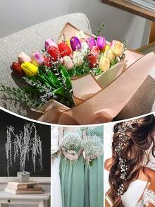 10pcs Artificial Plastic White Flower Bouquet, DIY Transparent Hanging Decor, Wedding Props, With Acrylic Bead Pendant Crystal Flower Stem Beaded Garland, Winter Home Decor, Valentine's Day Decor, Wedding DIY Craft, Home Decoration, Theme Party Decor, Scene Decor, Valentine's Day, Graduation Gift, Artificial Plant - Clear - View 5