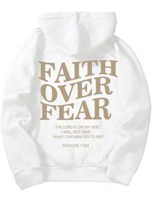 Men's Letter Graphic Hoodies Long Sleeve Faith Over Fear Hoodies Pullover Sweatshirt StreetwearBack To School Hoodie Teen, A Great Gift For Boyfriend - 白色 - 查看 2