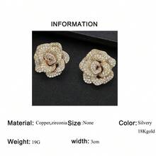 1 Pair Elegant Cubic Zirconia Camellia Flower Decorated Earrings, Suitable For Women, Wedding/Luxury Party Wear - 1Pair - View 6