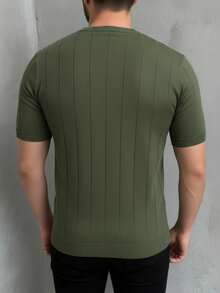 GRDR Men's Summer Round Neck Solid Color Short Sleeve Knit Sweater, Suitable For Summer Outings, Essential For Fashionable Styling - Army Green - View 3