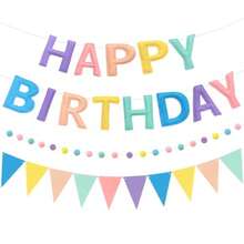DPre-Strung Reusable Happy Birthday Banner Felt Ball Garland And Multicolor Bunting String Triangle Flags BulkHappy Birthday Sign For Party Backdrop Decor Photo Booth Props Arons - 彩色 - 查看 1