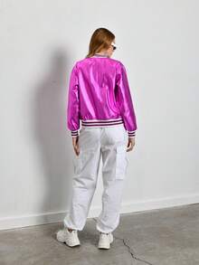 Metallic Bomber Jacket – Made In Turkey - Hot Pink - View 2