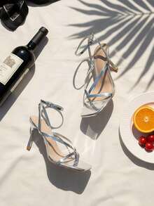 Giày sandal gót vuông đế dày màu bạc thời trang mới dành cho nữ, thanh lịch và sang trọng với khóa quai có thể điều chỉnh, giày sandal gót hở đế dày cho đi làm mùa hè, hẹn hò và mặc hàng ngày - Bạc - Xem 8