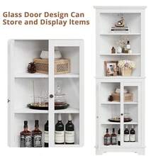 Gabinete de esquina moderno de 165 cm de alto para baño con puertas de vidrio y estantes ajustables, vitrina de 5 niveles, ahorra espacio en la cocina, sala de estar y estudio. - Blanco - Ver 4