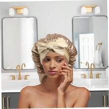 Bonnn Largo cap satn con Corbata para Mujer Banda elstica de Color slido durmiendo Longitud Larga botn Ajustable Trenza Nocturna Bonnn - Aire - Ver 4