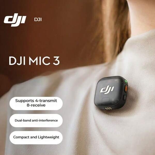  DJI Mic 3 (Transmitter) Advanced Mini Wireless Microphone, Interview Live Streaming Video Recording Vlog Noise Cancelling Lavalier Mic, Bluetooth Direct Connection To Smartphone Camera, Official Standard Configuration (Lightning Connector Not Included)